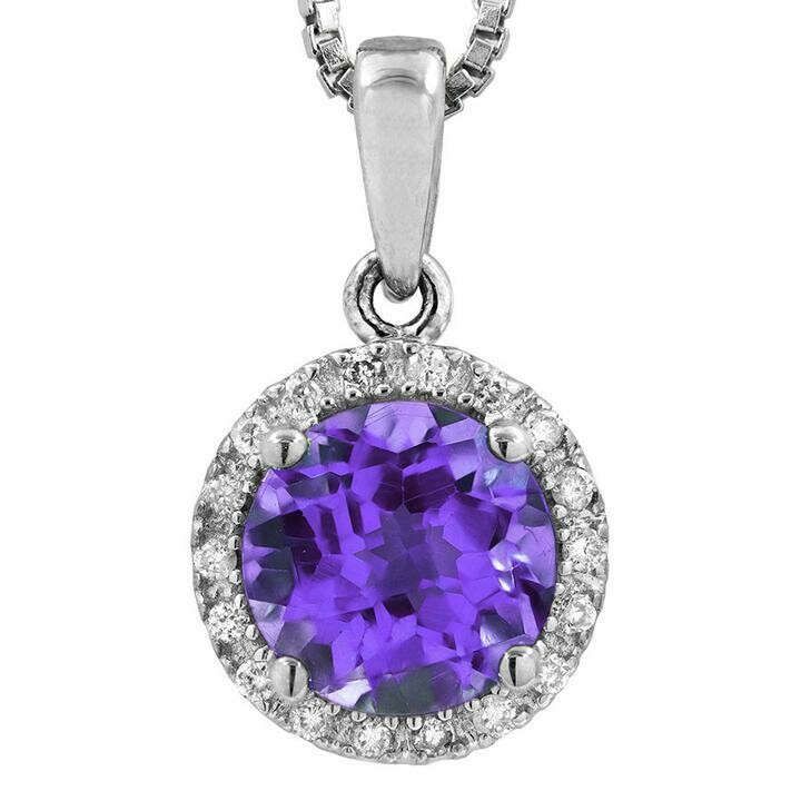 Amethyst Pendant with Diamond Halo 14KT Gold
