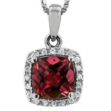 Cushion Garnet Pendant with Diamond Halo 14KT Gold Cushion Garnet Pendant with Diamond Halo 14KT Gold