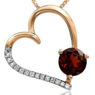 Garnet Tilted Heart Pendant with Diamond Accent 14KT Gold Garnet Tilted Heart Pendant with Diamond Accent 14KT Gold