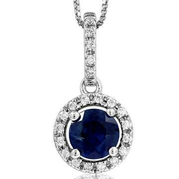 Blue Sapphire Pendant with Diamond Frame 14KT White Gold