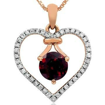 Garnet Heart Pendant with Diamond Frame 14KT Gold Garnet Heart Pendant with Diamond Frame 14KT Gold
