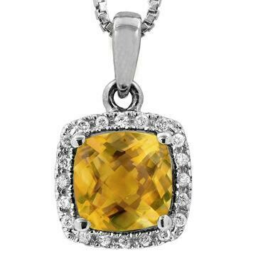 Cushion Citrine Pendant with Diamond Halo 14kt Gold Cushion Citrine Pendant with Diamond Halo 14kt Gold