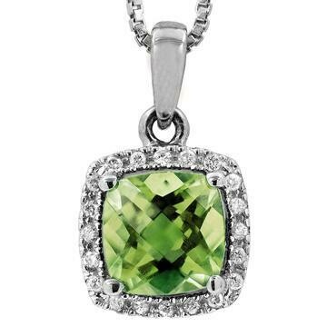 Cushion Peridot Pendant with Diamond Halo 14KT Gold Cushion Peridot Pendant with Diamond Halo 14KT Gold