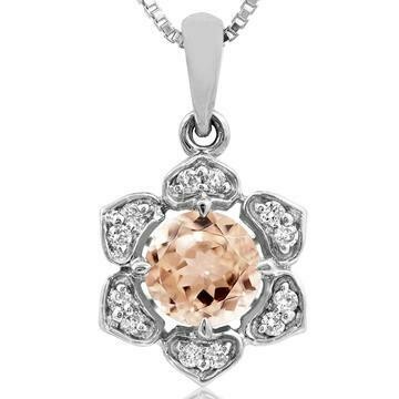 Floral Morganite Pendant with Diamond Frame 14KT Gold