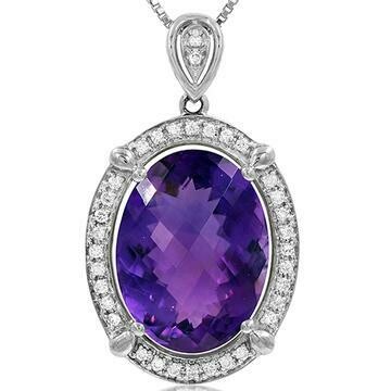 Premium Oval Amethyst Pendant with Diamond Frame 14KT Gold