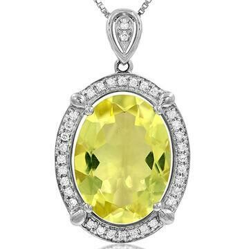 Premium Oval Lemon Citrine Pendant with Diamond Frame 14KT Gold