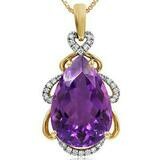 Premium Pear Amethyst Pendant with Diamond Accent 14LT Gold