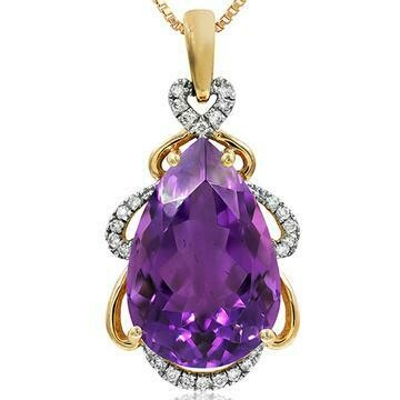 Premium Pear Amethyst Pendant with Diamond Accent 14LT Gold