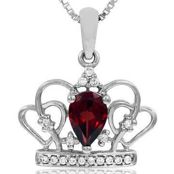 Pear Cut Garnet Crown Pendant with Diamond Accent 14KT Gold Pear Cut Garnet Crown Pendant with Diamond Accent 14KT Gold