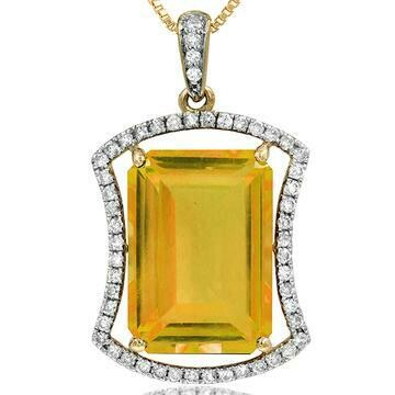 Premium Emerald Cut Citrine Pendant with Diamond Frame 14KT Yellow Gold