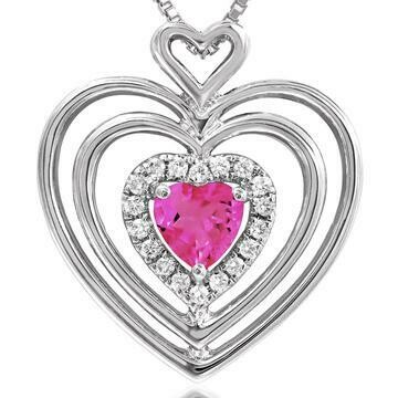 Triple Heart Pink Topaz Pendant with Diamond Accent 14KT Gold Triple Heart Pink Topaz Pendant with Diamond Accent 14KT Gold
