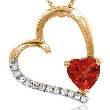 Tilted Heart Ruby Pendant with Diamond Accent 14KT Gold