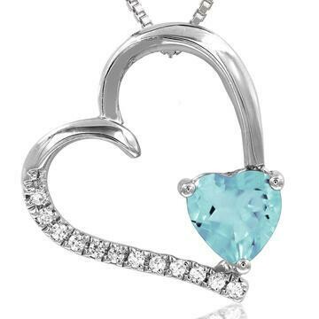 Tilted Heart Aquamarine Pendant with Diamond Accent 14KT Gold Tilted Heart Aquamarine Pendant with Diamond Accent 14KT Gold