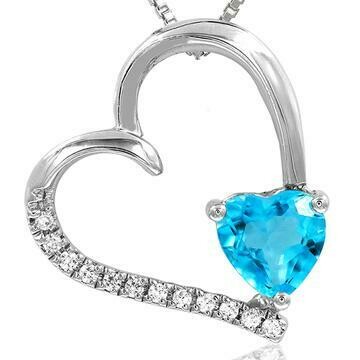 Tilted Heart Blue Topaz Pendant with Diamond Accent 14KT Gold