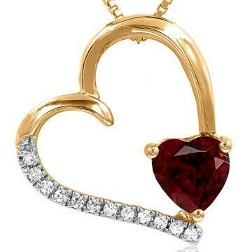 Tilted Heart Garnet Pendant with Diamond Accent 14KT Gold Tilted Heart Garnet Pendant with Diamond Accent 14KT Gold