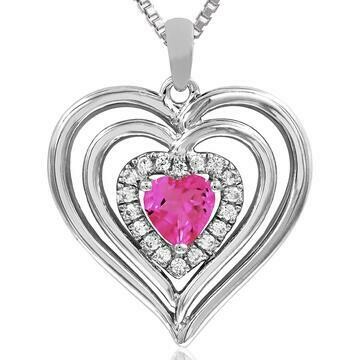 Triple Heart Pink Topaz Pendant with Diamond Accent 14KT Gold