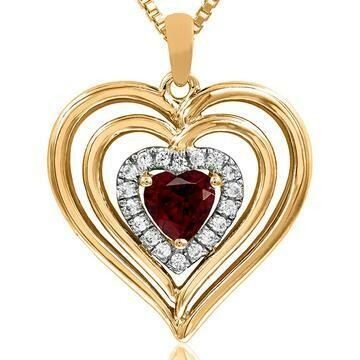 Triple Heart Garnet Pendant with Diamond Accent 14KT Gold Triple Heart Garnet Pendant with Diamond Accent 14KT Gold