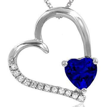 Tilted Heart Blue Sapphire Pendant with Diamond Accent 14KT Gold Tilted Heart Blue Sapphire Pendant with Diamond Accent 14KT Gold
