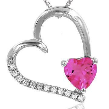 Tilted Heart Pink Topaz Pendant with Diamond Accent 14KT Gold Tilted Heart Pink Topaz Pendant with Diamond Accent 14KT Gold