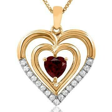 Double Heart Garnet Pendant with Diamond Accent 14KT Gold Double Heart Garnet Pendant with Diamond Accent 14KT Gold