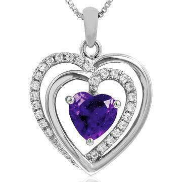 Double Heart Amethyst Pendant with Diamond Accent 14KT Gold