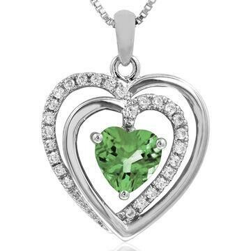 Double Heart Peridot Pendant with Diamond Accent 14KT Gold Double Heart Peridot Pendant with Diamond Accent 14KT Gold