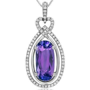 Premium Oval Amethyst Teardrop Pendant with Diamond Frame 14KT White Gold