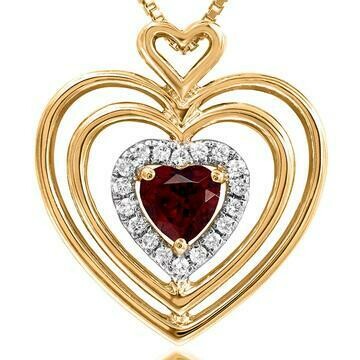 Triple Heart Garnet Pendant with Diamond Accent 14KT Gold