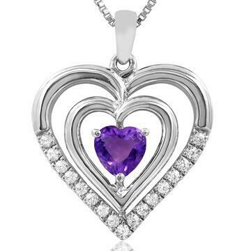 Double Heart Amethyst Pendant with Diamond Accent 14KT Gold