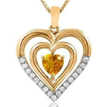 Double Heart Citrine Pendant with Diamond Accent 14KT Gold Double Heart Citrine Pendant with Diamond Accent 14KT Gold