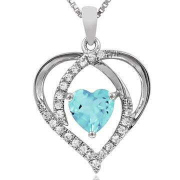 Heart Aquamarine Pendant with Diamond Accent 14KT Gold