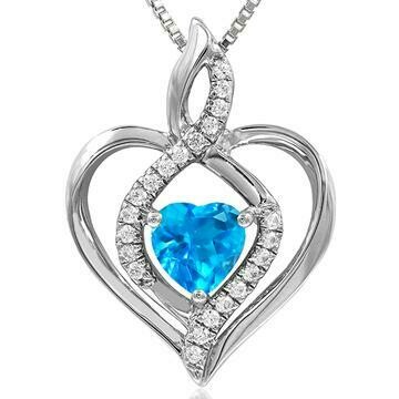 Infinity Heart Blue Topaz Pendant with Diamond Accent 14KT White Gold