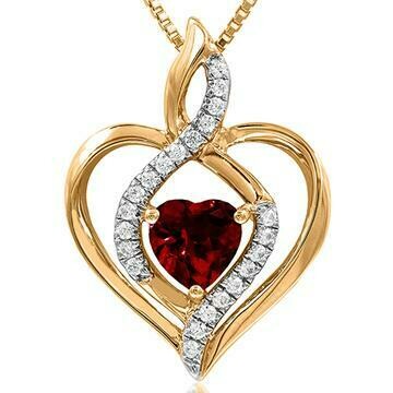 Infinity Heart Garnet Pendant with Diamond Accent 14KT Yellow Gold