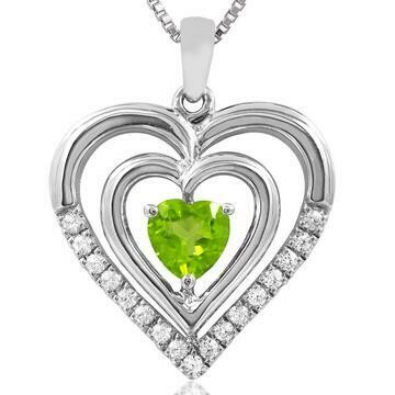 Double Heart Peridot Pendant with Diamond Accent 14KT Gold Double Heart Peridot Pendant with Diamond Accent 14KT Gold