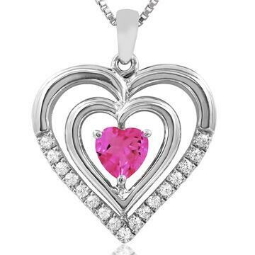 Double Heart Pink Topaz Pendant with Diamond Accent 14KT Gold