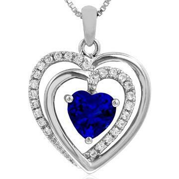 Double Heart Blue Sapphire Pendant with Diamond Accent 14KT Gold Double Heart Blue Sapphire Pendant with Diamond Accent 14KT Gold