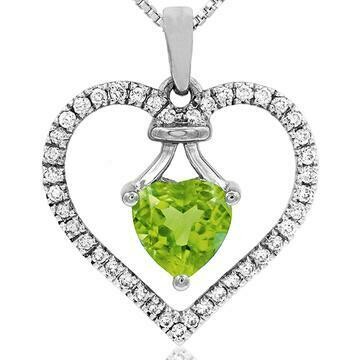 Heart Peridot Pendant with Diamond Frame 14KT Gold Heart Peridot Pendant with Diamond Frame 14KT Gold