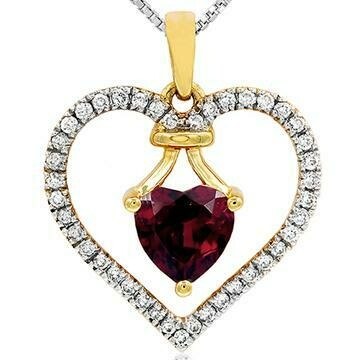 Heart Garnet Pendant with Diamond Frame 14KT Gold
