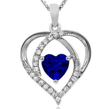 Heart Blue Sapphire Pendant with Diamond Accent 14KT Gold Heart Blue Sapphire Pendant with Diamond Accent 14KT Gold