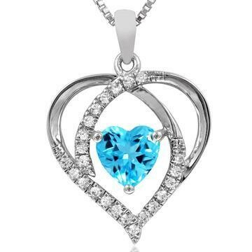 Heart Blue Topaz Pendant with Diamond Accent 14KT Gold