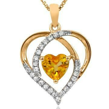 Heart Citrine Pendant with Diamond Accent 14KT Gold