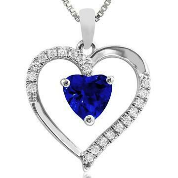 Heart Blue Sapphire Pendant with Diamond Accent 14KT Gold