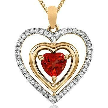 Double Heart Ruby Pendant with Diamond Frame 14KT Gold