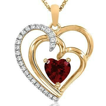 Double Heart Garnet Pendant with Diamond Accent 14KT Gold Double Heart Garnet Pendant with Diamond Accent 14KT Gold