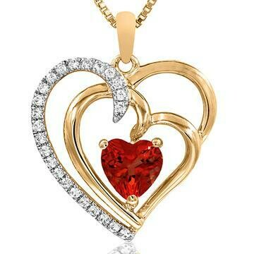 Double Heart Ruby Pendant with Diamond Accent 14KT Gold Double Heart Ruby Pendant with Diamond Accent 14KT Gold