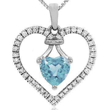 Heart Aquamarine Pendant with Diamond Frame 14KT Gold Heart Aquamarine Pendant with Diamond Frame 14KT Gold