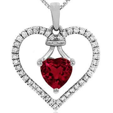 Heart Ruby Pendant with Diamond Frame 14KT Gold