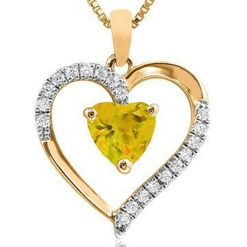 Heart Citrine Pendant with Diamond Accent 14KT Gold