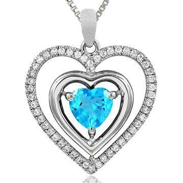 Double Heart Blue Topaz Pendant with Diamond Frame 14KT Gold Double Heart Blue Topaz Pendant with Diamond Frame 14KT Gold
