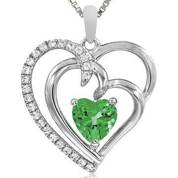 Double Heart Peridot Pendant with Diamond Accent 14KT Gold Double Heart Peridot Pendant with Diamond Accent 14KT Gold
